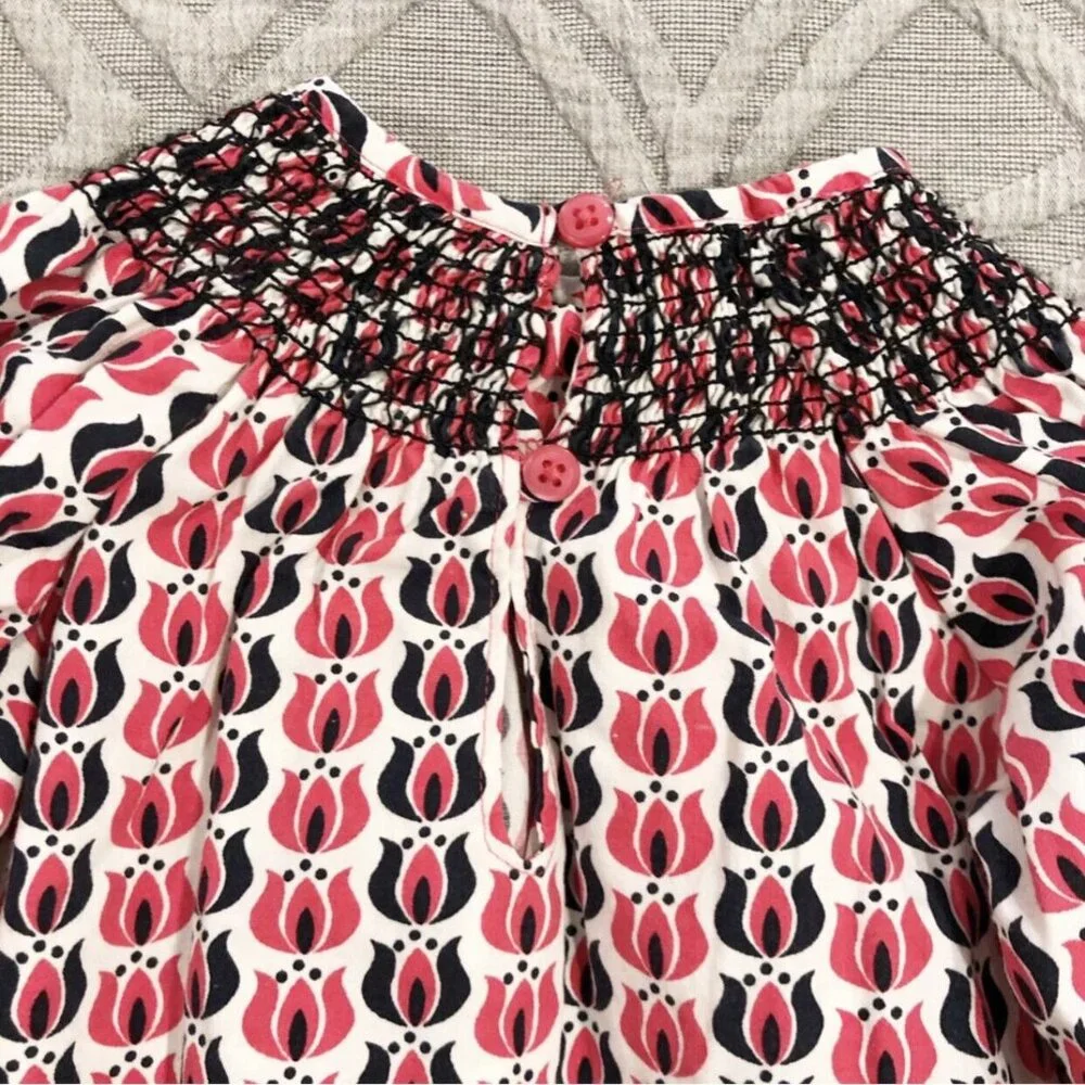 Old Navy 18-24m Pink & Black Floral Smocked Blouse Top